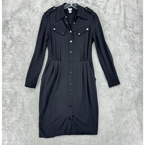 Vintage Cache Dress 8 Snap Stretch Knit‎ Career Classic Minimalist Pockets 90s